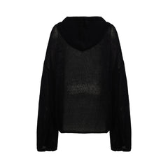 KNITTED HOODIE WITH WOVEN PATCH