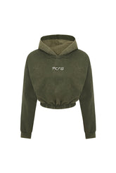 Acid Washed Crop Hoodie - Covert Green
