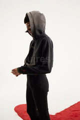 Acid Washed Crop Hoodie - Black