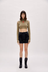 Long Sleeve Crop Top - Covert Green
