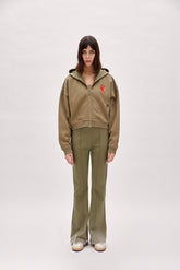 Destroyed Zip Up Hoodie - Covert Green