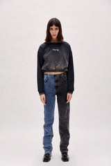 Acid Washed Crop Hoodie - Black