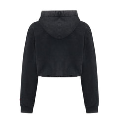 Acid Washed Crop Hoodie - Black