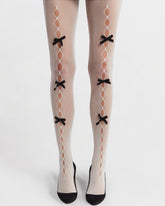 Pearl Bow Peek a Bow Tights - White