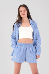 Peonie Stripe Ethical-Cotton Pyjama Shorts - Santorini Blue