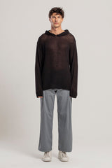 KNITTED HOODIE WITH WOVEN PATCH