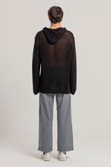 KNITTED HOODIE WITH WOVEN PATCH