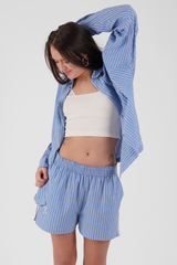 Peonie Stripe Ethical-Cotton Pyjama Shorts - Santorini Blue