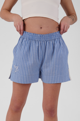 Peonie Stripe Ethical-Cotton Pyjama Shorts - Santorini Blue