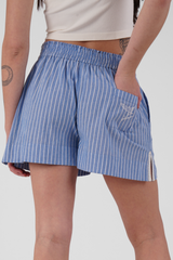 Peonie Stripe Ethical-Cotton Pyjama Shorts - Santorini Blue