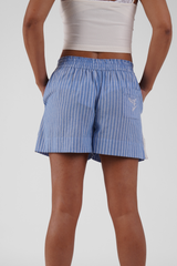 Peonie Stripe Ethical-Cotton Pyjama Shorts - Santorini Blue