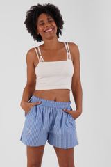 Peonie Stripe Ethical-Cotton Pyjama Shorts - Santorini Blue