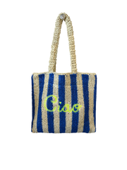 Ciao Neon Embroidered Straw Beach Bag