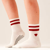 LIGN Burgundy Heart Two Cream Stripe Tube Socks