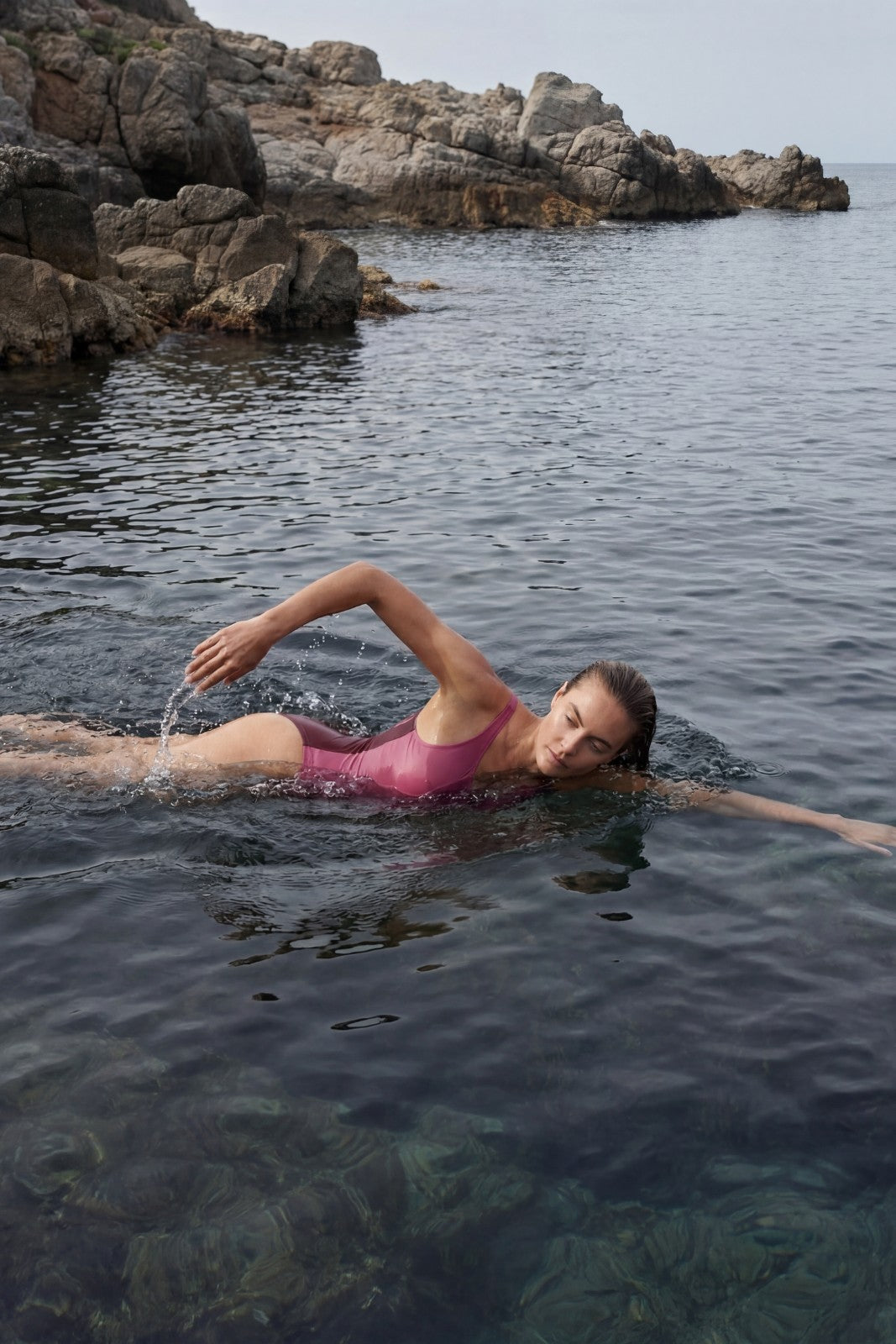 Racerback Swimsuit High Cut ― Red / Pink