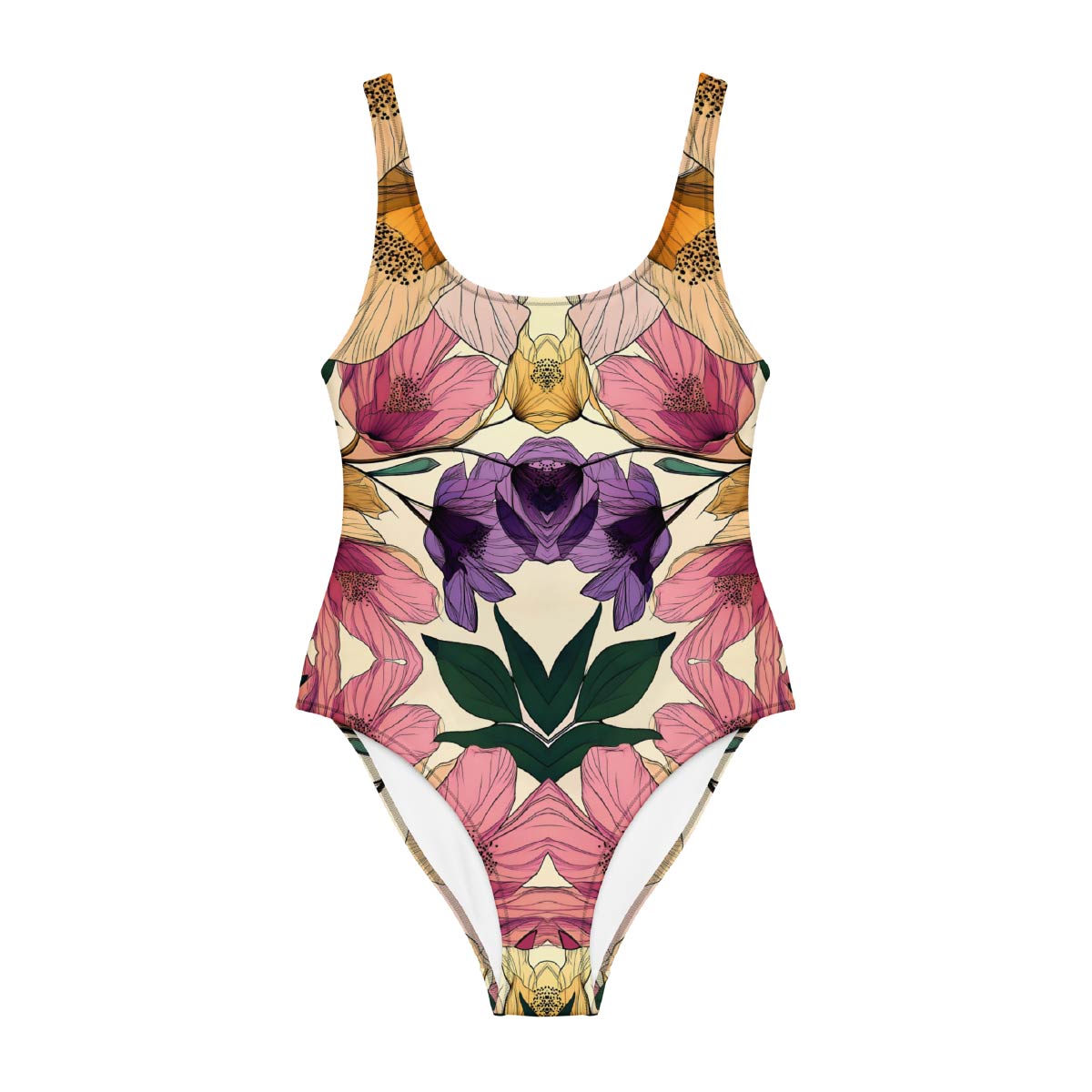 Retro Floral Swimsuit Mirror Blossom - One Piece
