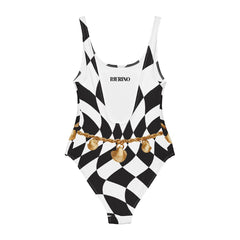Retro One Piece Swimsuit - Belly Chain Harlequin