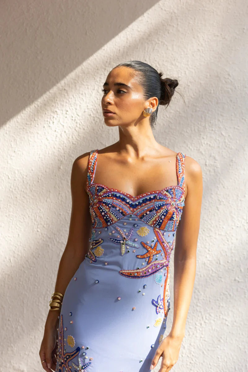 Crescent Shell Long Dress Lilac