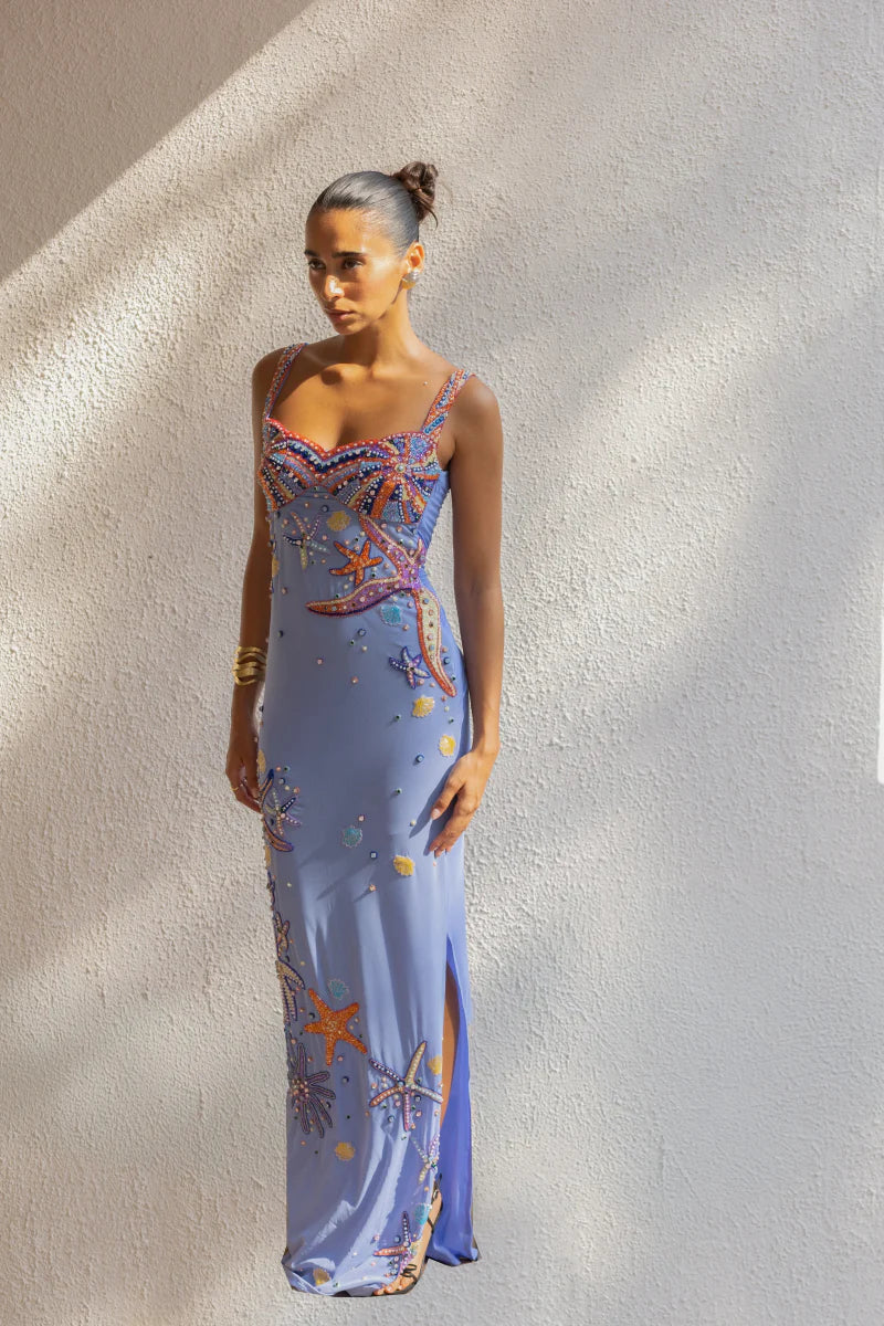 Crescent Shell Long Dress Lilac