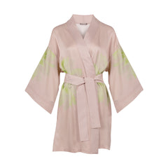 Silk Dreamscape Short Kimono Robe Pink Flower