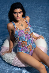 Oceanus X Zandra Rhodes Swirlshell Beaded One Piece in Multi