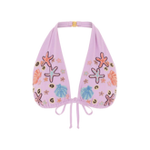 Fia Tropical Hand Embroidered Bikini Top - Lilac