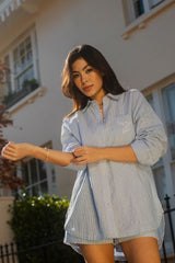 Yew Striped Ethical-Cotton Pyjama Shirt - Mountain Blue