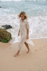 Strapped Cotton Long Shirt Dress Oat Milk
