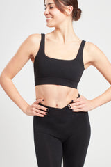Square Neck Sports Bra - Marl Black
