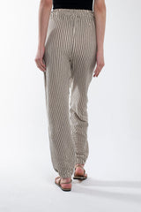 Striped Linen Pants With Elastic Legs