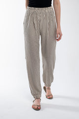 Striped Linen Pants With Elastic Legs