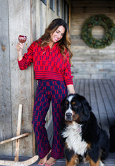 TE LOGO JACQUARD KNIT PANT (NEW FIT), NAVY/RED