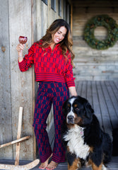 TE LOGO JACQUARD KNIT PANT (NEW FIT), NAVY/RED