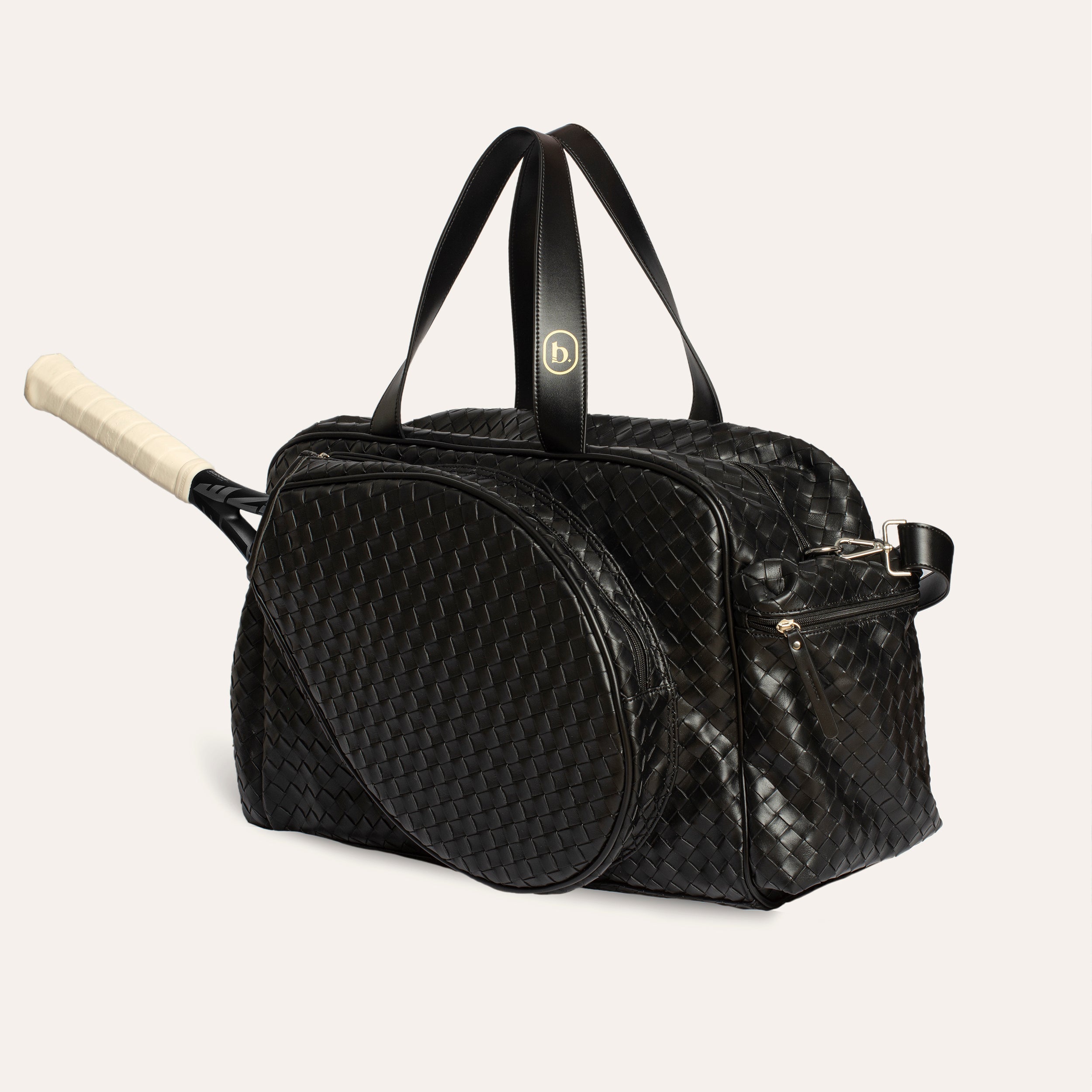Large Duffel Racket Bag Woven Leather Black