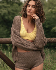 Tom: Taupe Cardigan & Hot Pants Set