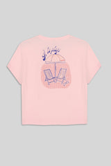 "A LA PLAGE" CROPPED T-SHIRT - CANDY PINK