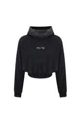 Acid Washed Crop Hoodie - Black