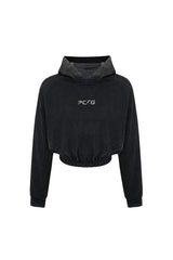 Acid Washed Crop Hoodie - Black