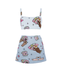 Vegas Embroidered Co-Ord Top– Blue Sparkle