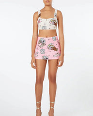 Vegas Beaded Pink Party Beach Co-Ord Mini Skirt