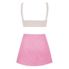 Vegas Beaded Pink Party Beach Co-Ord Mini Skirt