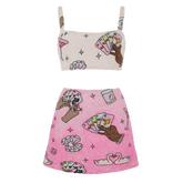 Vegas Beaded Pink Party Beach Co-Ord Mini Skirt