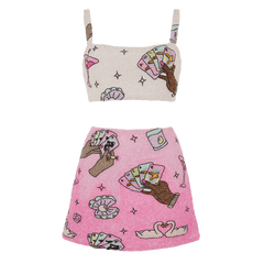 Vegas Beaded Pink Party Beach Co-Ord - Mini Skirt