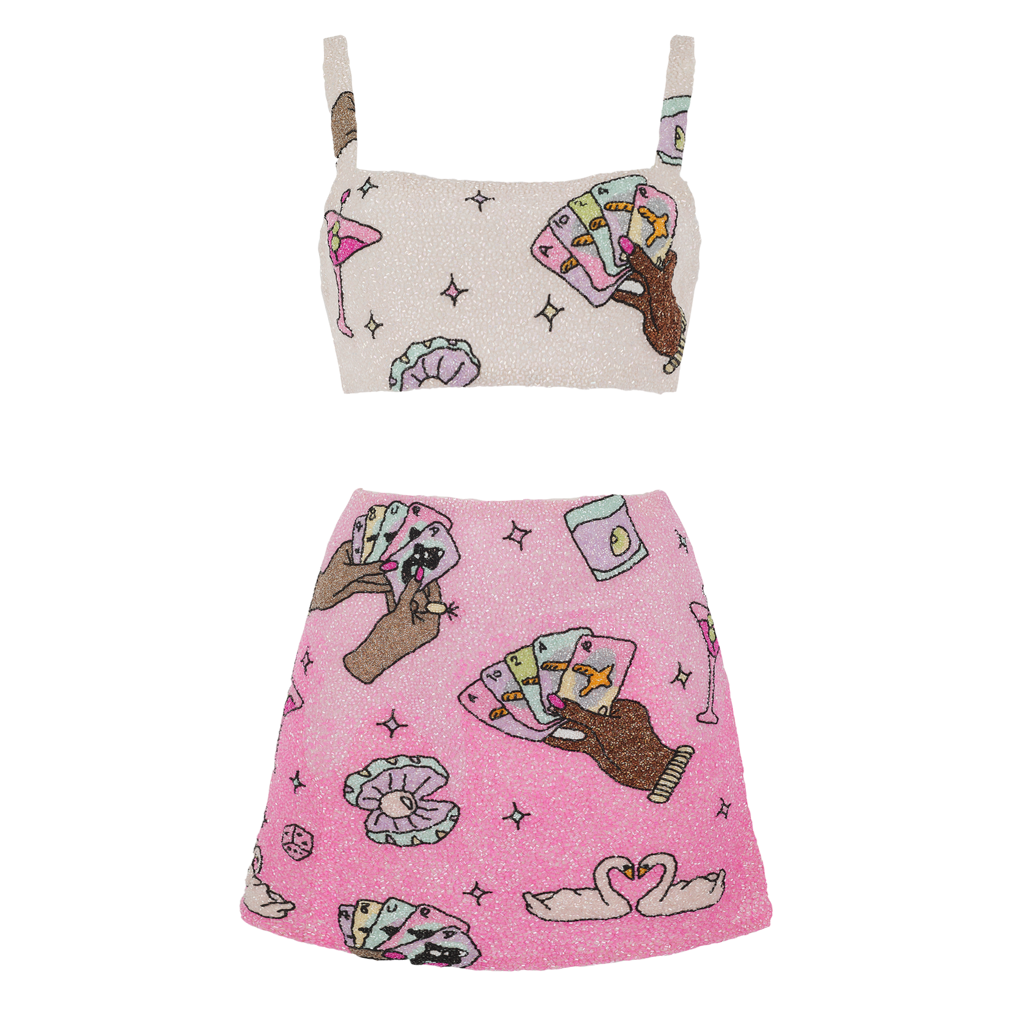 Vegas Beaded Pink Party Beach Co-Ord Mini Skirt