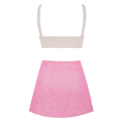 Vegas Beaded Pink Party Beach Co-Ord Mini Skirt