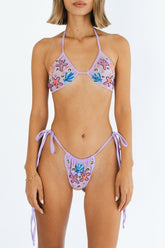 Fia Tropical Hand Embroidered Bikini Top - Lilac