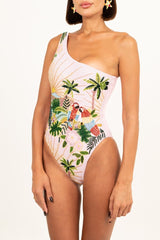 Paisley One Shoulder Luxe Swimsuit - Pink