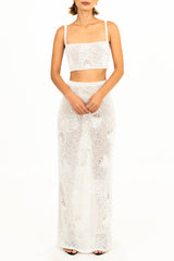 Hazel Beaded Lilac Powermesh Jellyfish Maxi Skirt White
