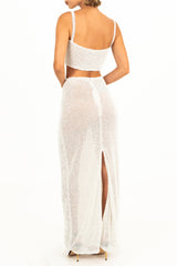 Hazel Beaded Lilac Powermesh Jellyfish Maxi Skirt White