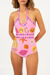Sirena Cross Over Swimsuit in Pink